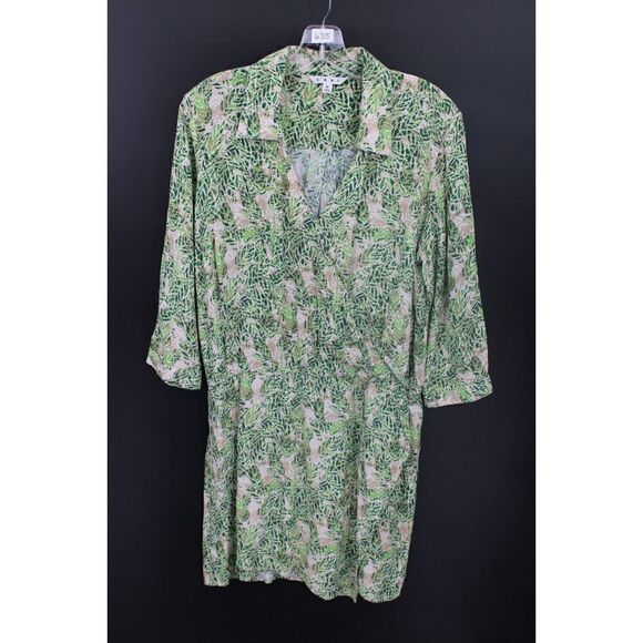 CAbi Leaf Print Dress Faux Wrap V-Neck Women's Size M Style # 280 - Picture 2 of 7